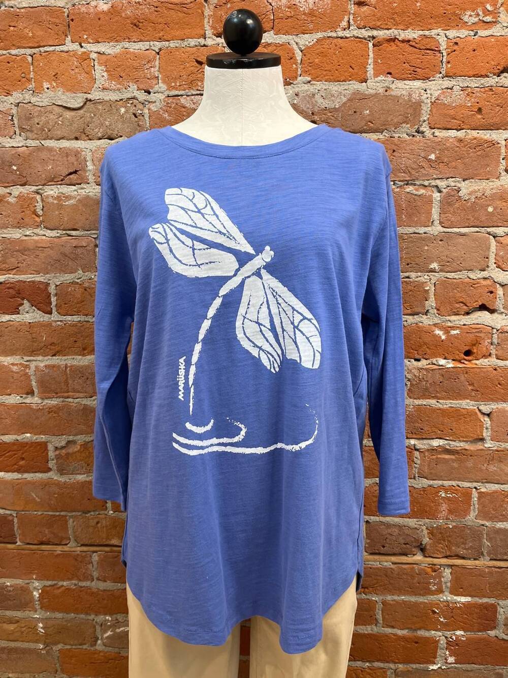 NEW MARUSHKA unisex - scoop neck three-quarter sleeves t-shirt in dragonfly, whi